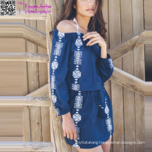 Bardot in Navy with White Embroidery Beach Cover L38489